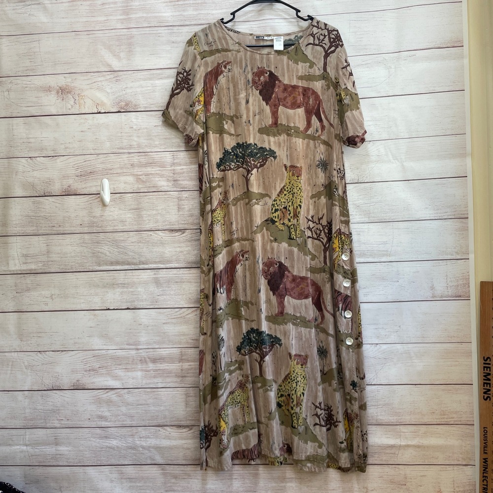 VINTAGE LA CERA SAFARI PRINT MAXI DRESS